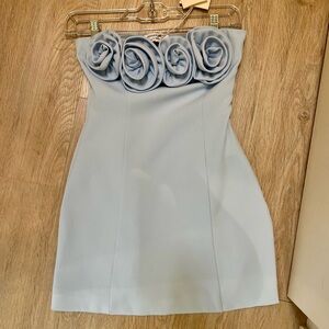 Peppermayo Light Blue Strapless Dress with Rosette Accents